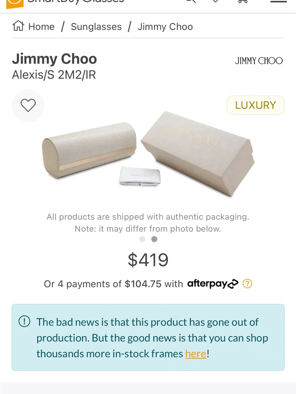 Jimmy Choo Gold Frame Sunglasses with Black Lenses